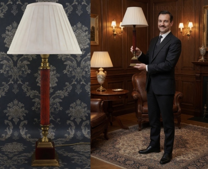 Stylowa antyczna lampka stołowa vintage z masywnego mosiądzu
